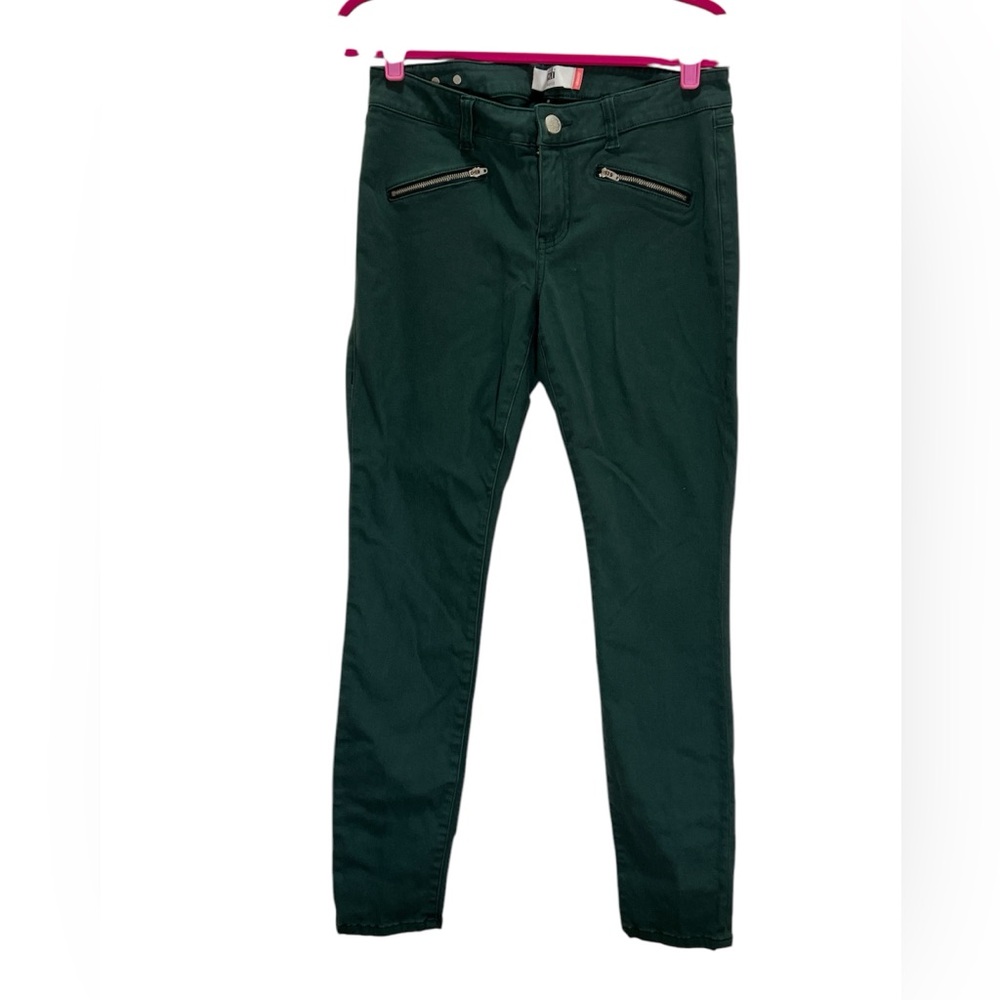 CAbi Jeans Women's Green Moto Zip Skinny Jeans Size 8 Mid Rise Pants
